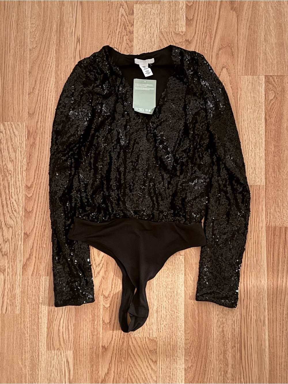 NWT H&M Black Sequin Long-Sleeve V-Neck Bodysuit